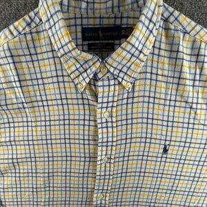 Ralph Lauren Classic Fit Performance Flannel Blue Yellow Check Soft 2XL Men Pony